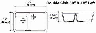 30" X 18" Right Double Bowl Kitchen Sink Mold