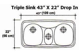 43" X 22" Triple Bowl Drop-In Kitchen Sink Mold