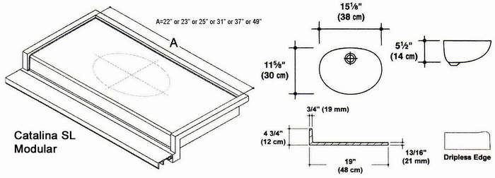 19" Catalina SL Style Cultured Marble Modular (Speed) Mold. Comes in various Lengths.