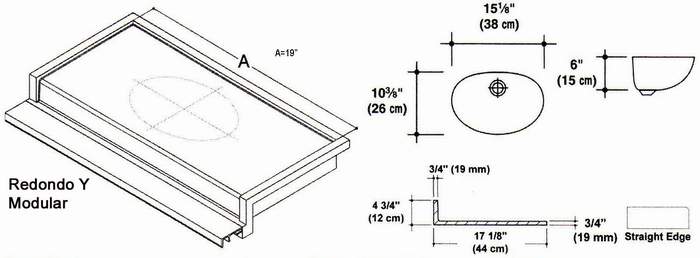 17" X 19" Redondo Y Style Cultured Marble Modular (Speed) Mold. Comes in various Lengths.