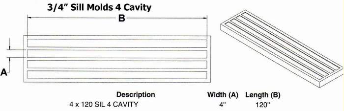 Four Cavity 3/4" Flat Window Sill Mold