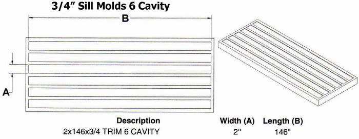 Six Cavity 3/4" Flat Window Sill Mold
