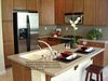 Solid Surface kitchen counter top with two-tone solid surface double bowl kitchen sink